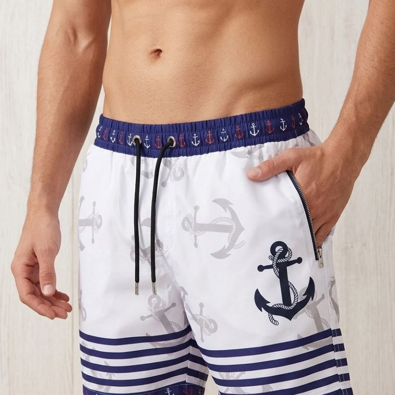 Erkek Deniz Şortu Fermuarlı Cepli File Astarlı Hızlı Kuruyan Premium - Beyaz