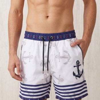 Erkek Deniz Şortu Fermuarlı Cepli File Astarlı Hızlı Kuruyan Premium - Beyaz