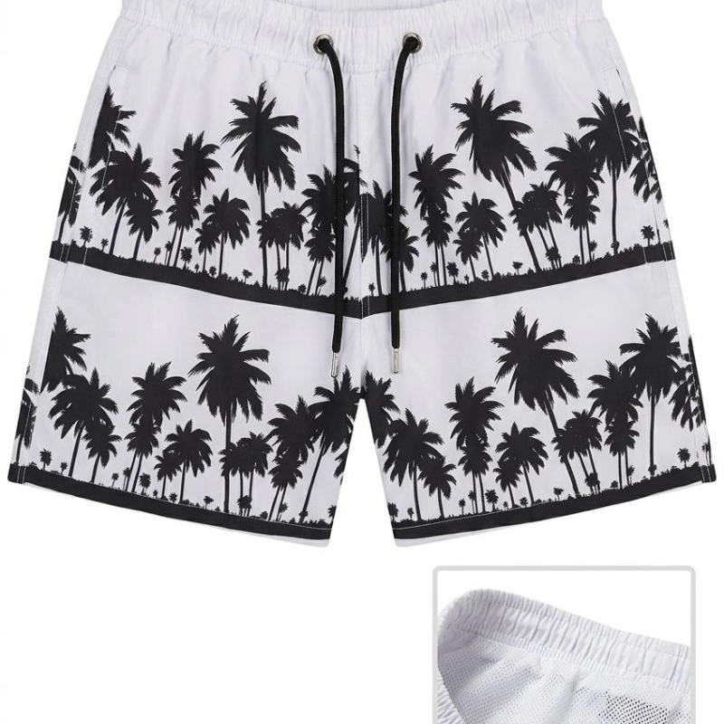 Erkek Deniz Şortu Fermuarlı Cepli File Astarlı Hızlı Kuruyan Premium - Beyaz