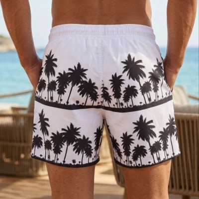 Erkek Deniz Şortu Fermuarlı Cepli File Astarlı Hızlı Kuruyan Premium - Beyaz