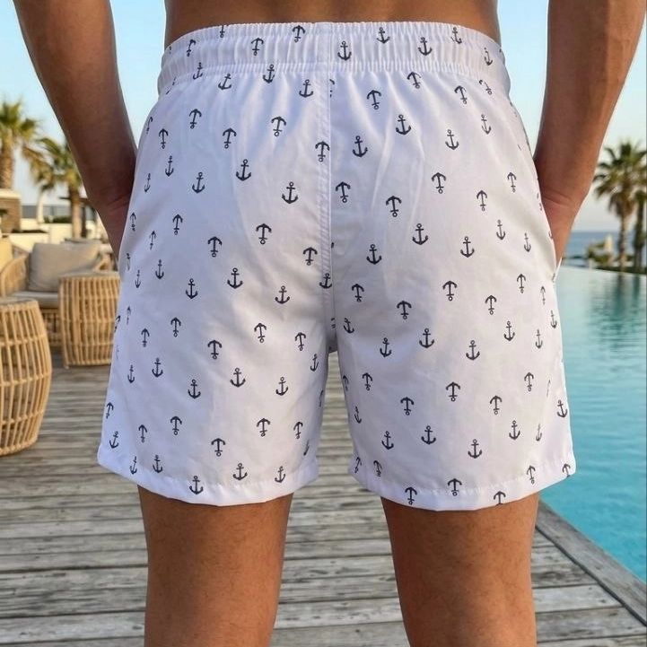 Erkek Deniz Şortu Fermuarlı Cepli File Astarlı Hızlı Kuruyan Premium - Beyaz