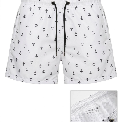 Erkek Deniz Şortu Fermuarlı Cepli File Astarlı Hızlı Kuruyan Premium - Beyaz