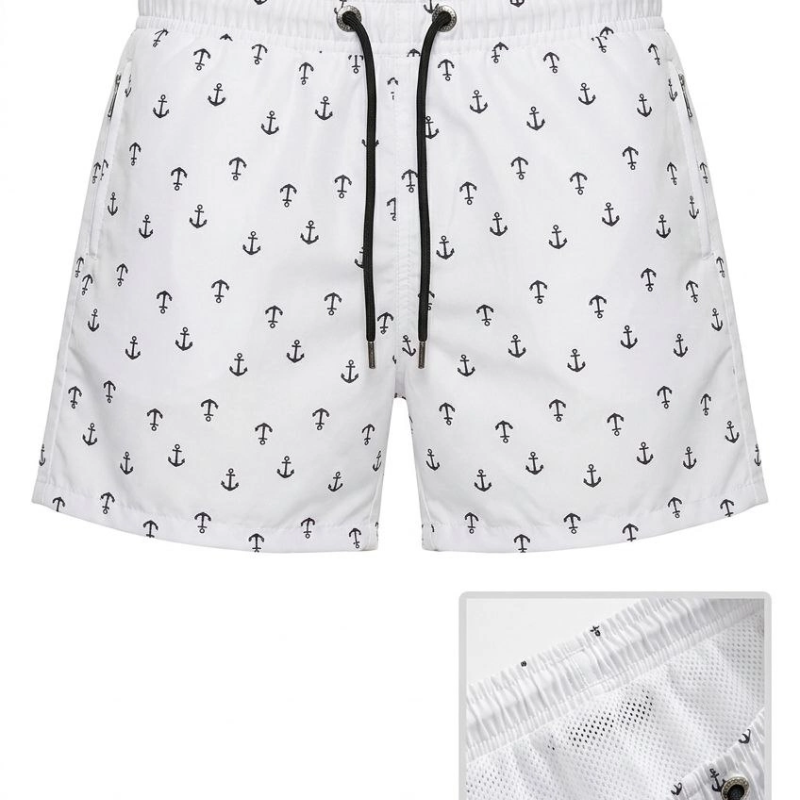 Erkek Deniz Şortu Fermuarlı Cepli File Astarlı Hızlı Kuruyan Premium - Beyaz