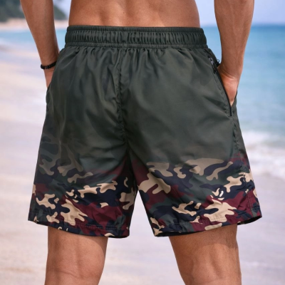 Erkek Deniz Şortu Fermuarlı Cepli File Astarlı Hızlı Kuruyan Premium - Haki