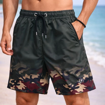 Erkek Deniz Şortu Fermuarlı Cepli File Astarlı Hızlı Kuruyan Premium - Haki