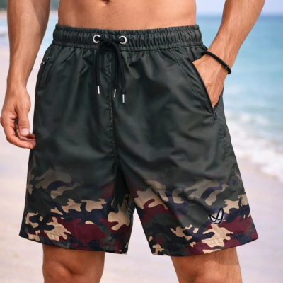 Erkek Deniz Şortu Fermuarlı Cepli File Astarlı Hızlı Kuruyan Premium - Haki