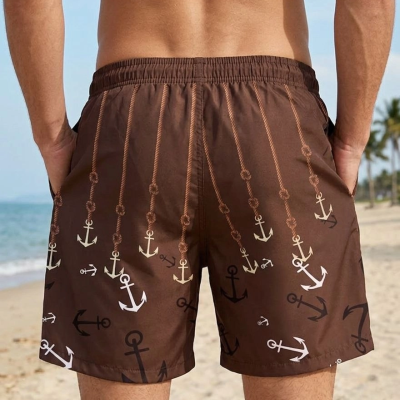 Erkek Deniz Şortu Fermuarlı Cepli File Astarlı Hızlı Kuruyan Premium - Kahverengi