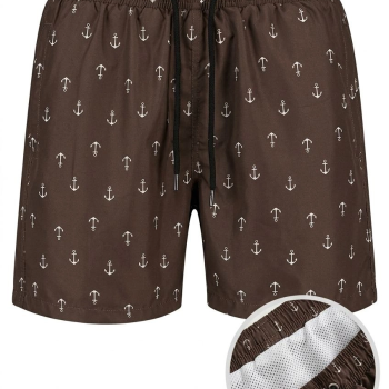 Erkek Deniz Şortu Fermuarlı Cepli File Astarlı Hızlı Kuruyan Premium - Kahverengi