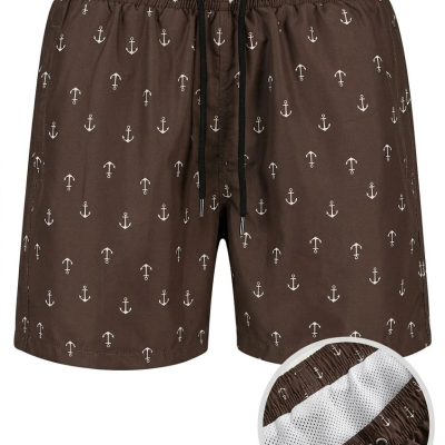 Erkek Deniz Şortu Fermuarlı Cepli File Astarlı Hızlı Kuruyan Premium - Kahverengi