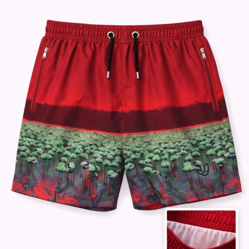 Erkek Deniz Şortu Fermuarlı Cepli File Astarlı Hızlı Kuruyan Premium - Kırmızı