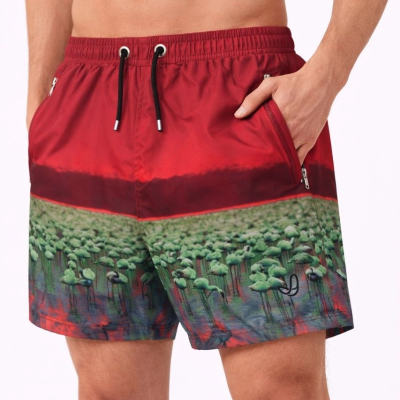 Erkek Deniz Şortu Fermuarlı Cepli File Astarlı Hızlı Kuruyan Premium - Kırmızı
