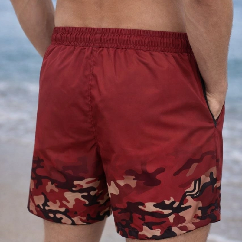 Erkek Deniz Şortu Fermuarlı Cepli File Astarlı Hızlı Kuruyan Premium - Kırmızı