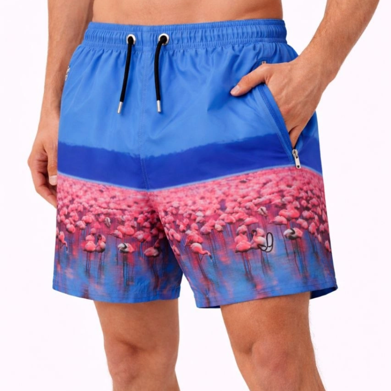 Erkek Deniz Şortu Fermuarlı Cepli File Astarlı Hızlı Kuruyan Premium - Mavi