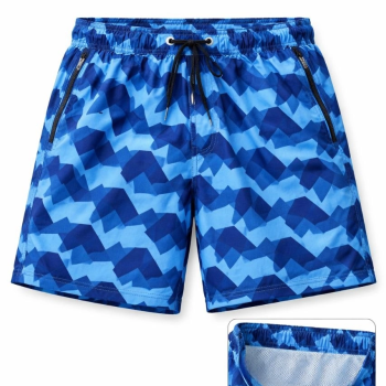 Erkek Deniz Şortu Fermuarlı Cepli File Astarlı Hızlı Kuruyan Premium - Mavi