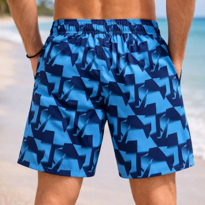 Erkek Deniz Şortu Fermuarlı Cepli File Astarlı Hızlı Kuruyan Premium - Mavi