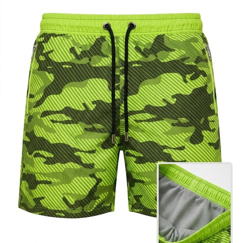 Erkek Deniz Şortu Fermuarlı Cepli File Astarlı Hızlı Kuruyan Premium - Neon Yeşili