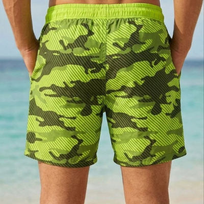 Erkek Deniz Şortu Fermuarlı Cepli File Astarlı Hızlı Kuruyan Premium - Neon Yeşili