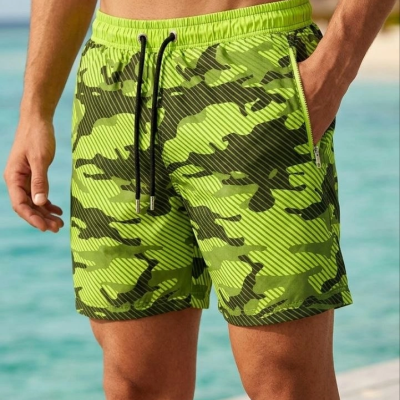 Erkek Deniz Şortu Fermuarlı Cepli File Astarlı Hızlı Kuruyan Premium - Neon Yeşili