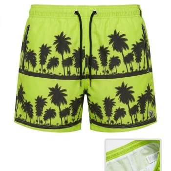 Erkek Deniz Şortu Fermuarlı Cepli File Astarlı Hızlı Kuruyan Premium - Neon Yeşili