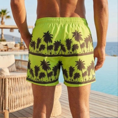 Erkek Deniz Şortu Fermuarlı Cepli File Astarlı Hızlı Kuruyan Premium - Neon Yeşili