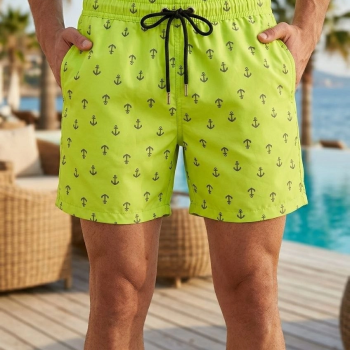 Erkek Deniz Şortu Fermuarlı Cepli File Astarlı Hızlı Kuruyan Premium - Neon Yeşili