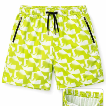 Erkek Deniz Şortu Fermuarlı Cepli File Astarlı Hızlı Kuruyan Premium - Sarı