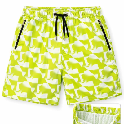 Erkek Deniz Şortu Fermuarlı Cepli File Astarlı Hızlı Kuruyan Premium - Sarı