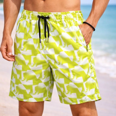 Erkek Deniz Şortu Fermuarlı Cepli File Astarlı Hızlı Kuruyan Premium - Sarı