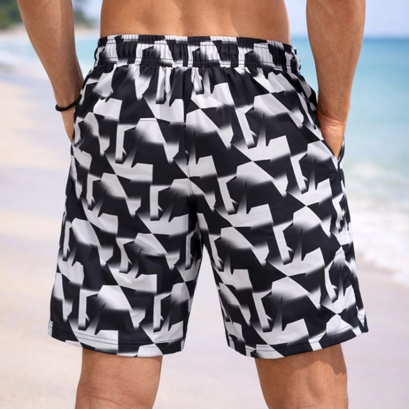 Erkek Deniz Şortu Fermuarlı Cepli File Astarlı Hızlı Kuruyan Premium - Siyah