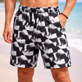 Erkek Deniz Şortu Fermuarlı Cepli File Astarlı Hızlı Kuruyan Premium - Siyah