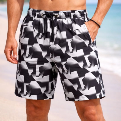 Erkek Deniz Şortu Fermuarlı Cepli File Astarlı Hızlı Kuruyan Premium - Siyah