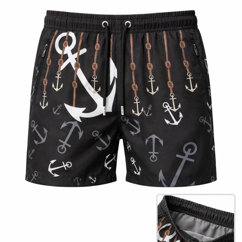 Erkek Deniz Şortu Fermuarlı Cepli File Astarlı Hızlı Kuruyan Premium - Siyah