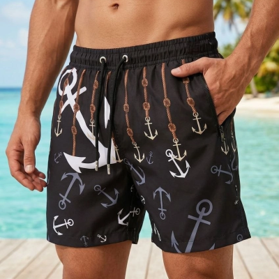 Erkek Deniz Şortu Fermuarlı Cepli File Astarlı Hızlı Kuruyan Premium - Siyah