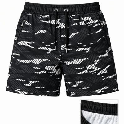 Erkek Deniz Şortu Fermuarlı Cepli File Astarlı Hızlı Kuruyan Premium - Siyah