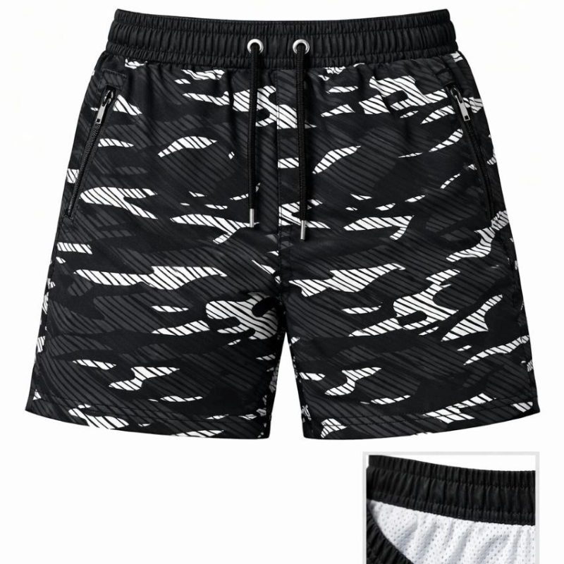 Erkek Deniz Şortu Fermuarlı Cepli File Astarlı Hızlı Kuruyan Premium - Siyah