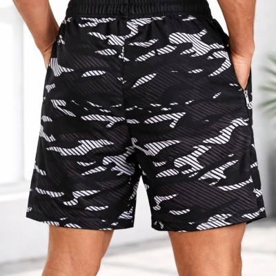 Erkek Deniz Şortu Fermuarlı Cepli File Astarlı Hızlı Kuruyan Premium - Siyah