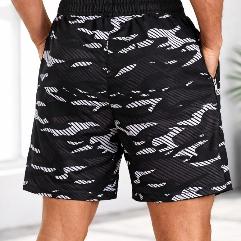 Erkek Deniz Şortu Fermuarlı Cepli File Astarlı Hızlı Kuruyan Premium - Siyah