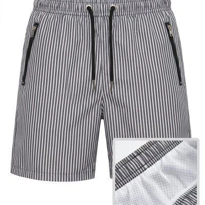 Erkek Deniz Şortu Fermuarlı Cepli File Astarlı Hızlı Kuruyan Premium - Siyah