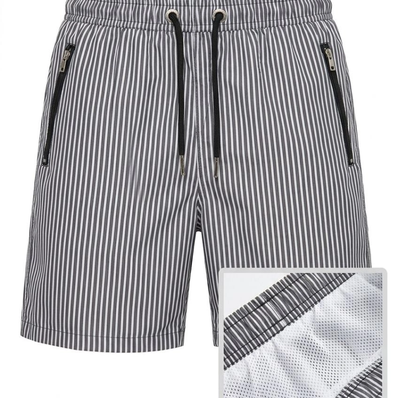 Erkek Deniz Şortu Fermuarlı Cepli File Astarlı Hızlı Kuruyan Premium - Siyah