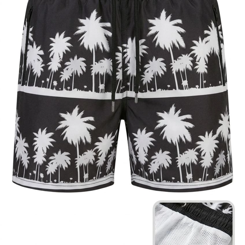 Erkek Deniz Şortu Fermuarlı Cepli File Astarlı Hızlı Kuruyan Premium - Siyah