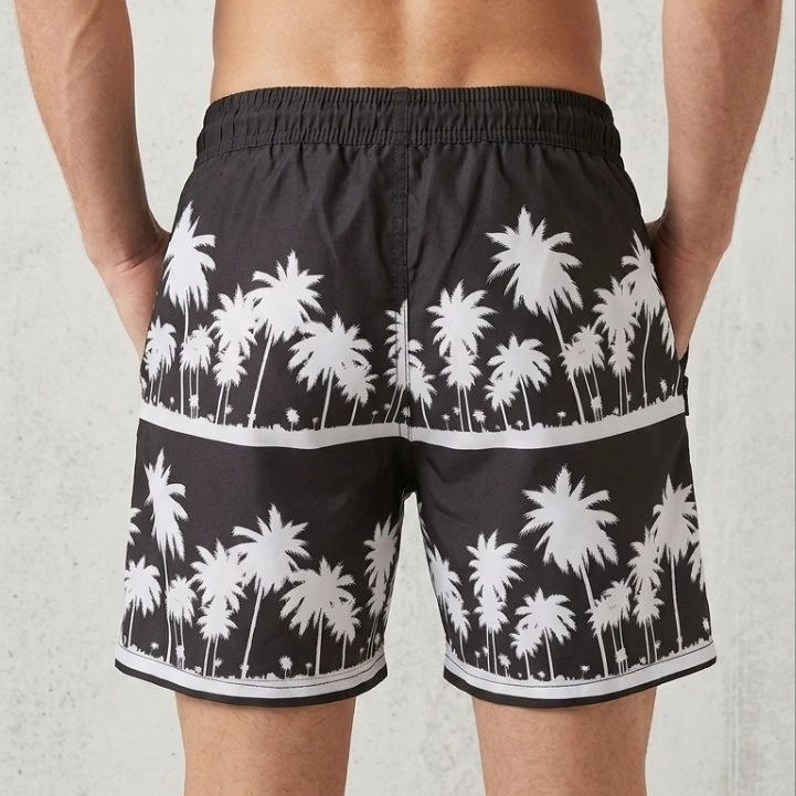 Erkek Deniz Şortu Fermuarlı Cepli File Astarlı Hızlı Kuruyan Premium - Siyah