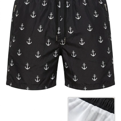 Erkek Deniz Şortu Fermuarlı Cepli File Astarlı Hızlı Kuruyan Premium - Siyah