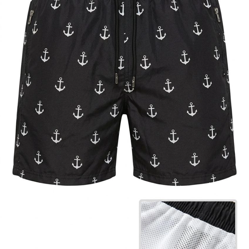 Erkek Deniz Şortu Fermuarlı Cepli File Astarlı Hızlı Kuruyan Premium - Siyah