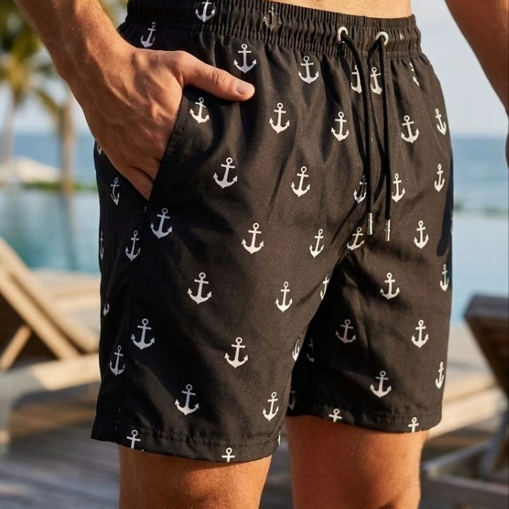 Erkek Deniz Şortu Fermuarlı Cepli File Astarlı Hızlı Kuruyan Premium - Siyah