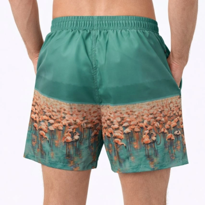 Erkek Deniz Şortu Fermuarlı Cepli File Astarlı Hızlı Kuruyan Premium - Su Yeşili