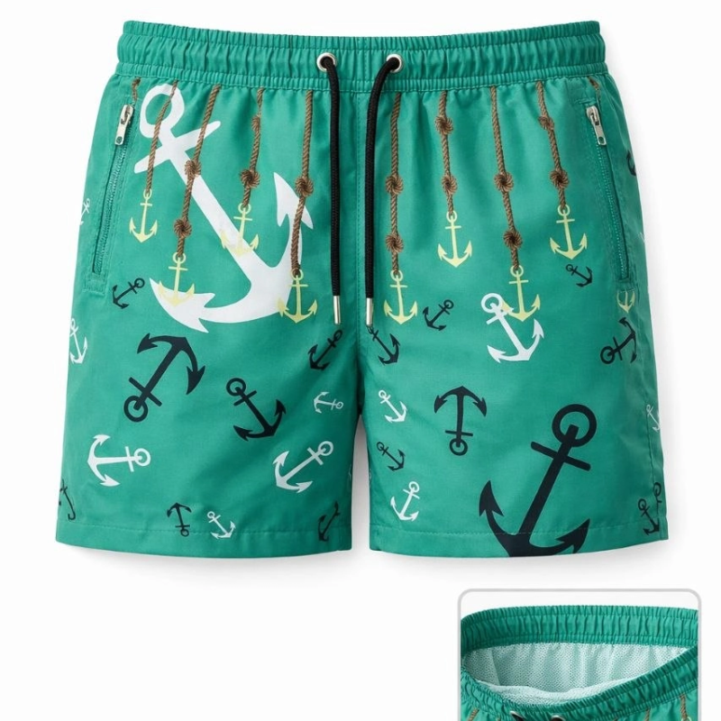 Erkek Deniz Şortu Fermuarlı Cepli File Astarlı Hızlı Kuruyan Premium - Su Yeşili