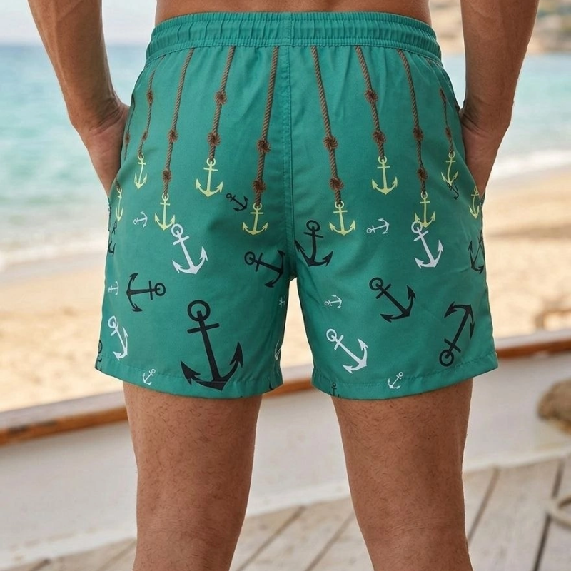 Erkek Deniz Şortu Fermuarlı Cepli File Astarlı Hızlı Kuruyan Premium - Su Yeşili