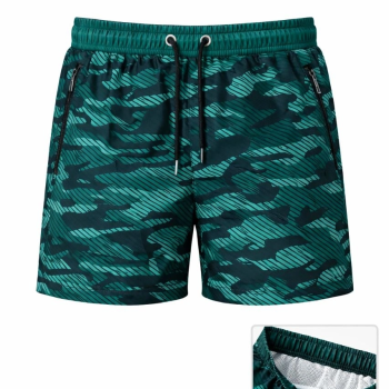 Erkek Deniz Şortu Fermuarlı Cepli File Astarlı Hızlı Kuruyan Premium - Su Yeşili