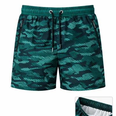 Erkek Deniz Şortu Fermuarlı Cepli File Astarlı Hızlı Kuruyan Premium - Su Yeşili