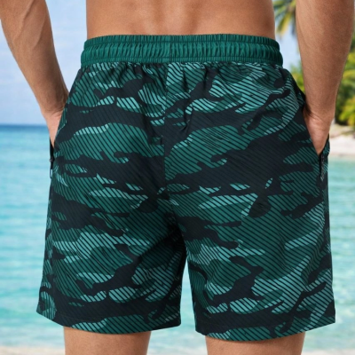 Erkek Deniz Şortu Fermuarlı Cepli File Astarlı Hızlı Kuruyan Premium - Su Yeşili